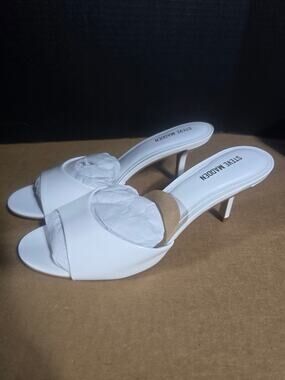 Steve Madden Kendrix White Leather Mule Stiletto,